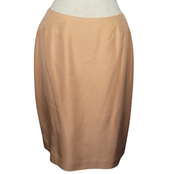 Vintage 90s I Magnin Beige Silk Pencil Skirt Size 10 - Picture 1 of 3